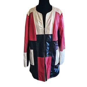 NwoT V Cristina colorblock vegan leather long jacket zipper closure lined